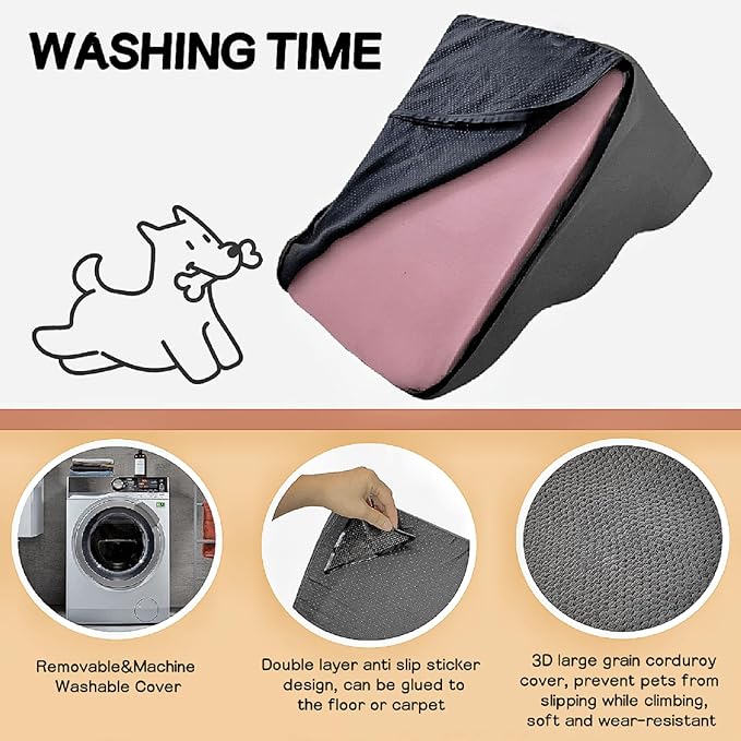 Dog Stairs for High Beds Couches 2-Step 2-5 Step Pet Stairs Steps for Small Large Dogs Cats Non-Slip Balanced Ramp Indoor Stairs with Non-Slip Sticker 30D Grey