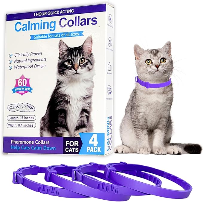 4 Pack Calming Collar for Cats - Long-Lasting Anxiety and Stress Relief, Relaxing Cat Collar,Adjustable Pheromones Collar for Cats，Natural Soothing 60 Days of Continuous Calming Move