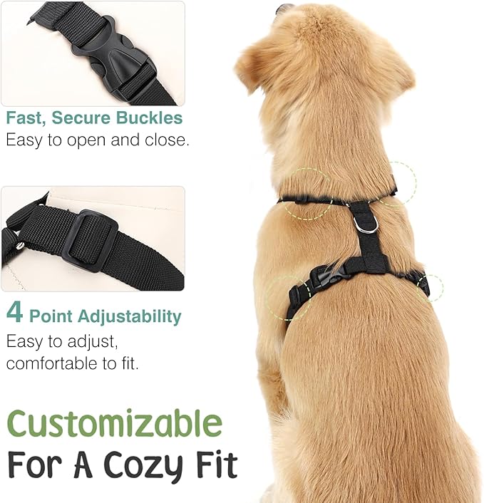 Dog Seat Belt, Safety Vest Dog Car Harness with Adjustable Buckle Dog Seat Belt for Vehicle Nylon Pet Safety Seat Belts Heavy Duty(XL, Black Daisy)