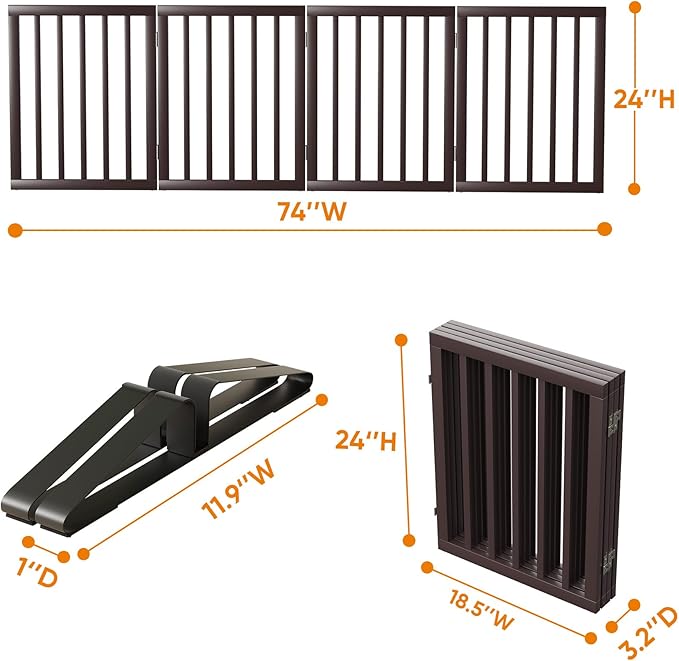 Freestanding Dog Gate Folding Brown Dog Gates for The House Doorways Stairs Pet Gates for Dogs, Doogie Puppy Fence Gate