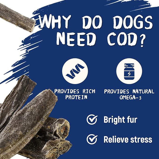 Dog Treats, Cod Skins Dog Treat with Taurine, One-Ingredient Grain-Free Chew Fish Skin Rolls Rich in Omega3, 8 oz