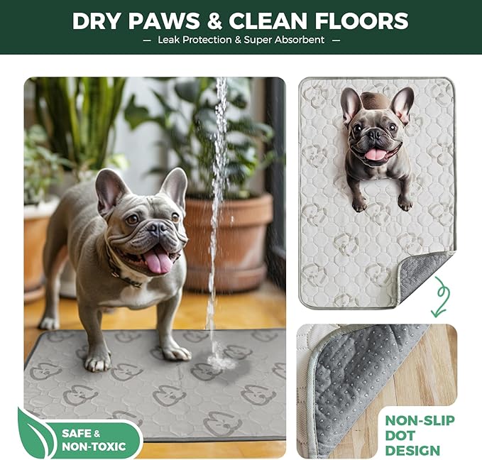 FXW Washable Pee Pads for Dogs, Puppy Pads with Super Absorbent, Specifically Designed for Potty Training, 75" × 30" Rectangle, Khaki, 2 Packs