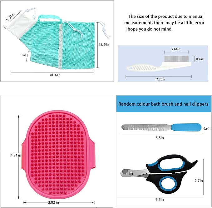 Adjustable Multifunctional Anti-Bite Shower net Bag，Cat Grooming Mesh Bag, Cat Bathing Bag，Cat Bath Brush and Cat Nail Clipper