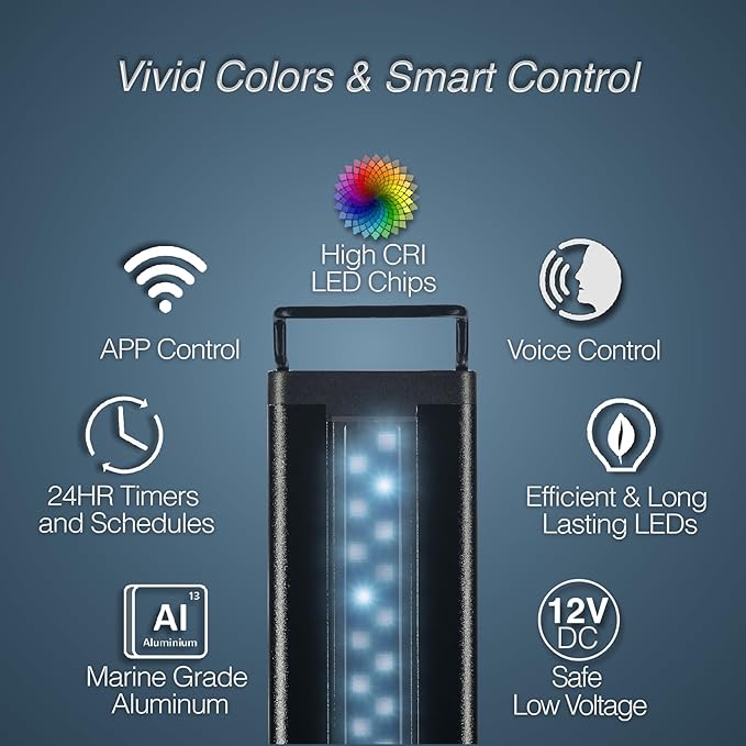 CURRENT USA ColorPlus Smart Freshwater Aquarium & Terrarium LED Light with App and Voice Control | Alexa & Google Home Compatible | Extra Vivid Colors for Fish Tank| Aluminum (for Tanks 48" to 60")