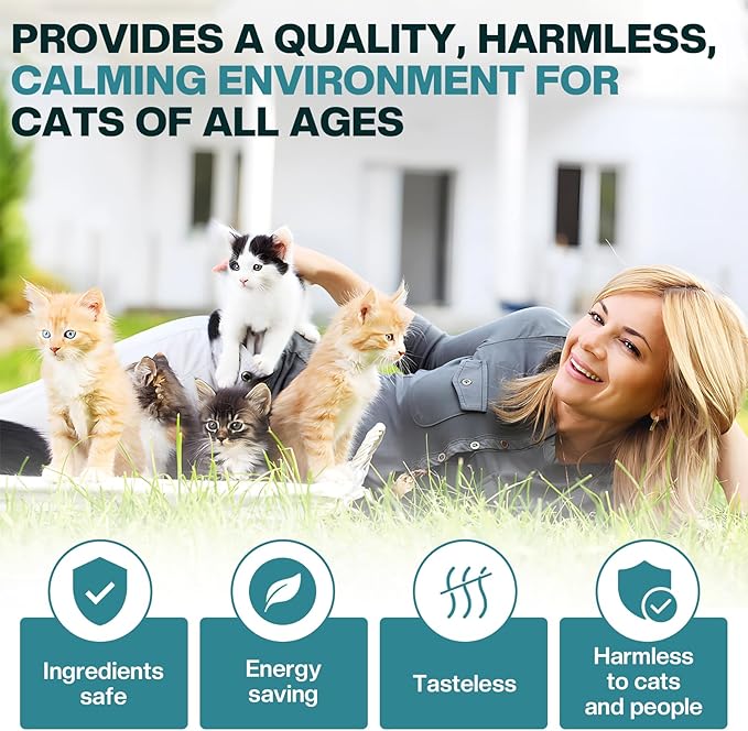 Cat Calming Diffuser 6 in 1 Multicat Calming Pheromones Diffusers Relief Stress Anxiety Fighting Scratching 90 Days Calm Relaxing Pheromone for Cats kit 48ml Refill Fits All Common Diffuser Plug In