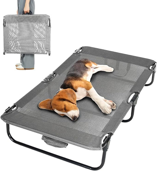 Dog Elevated Bed Foldable Portable Raised Bed Camping cot Outdoor Summer Dog Bed (Medium, Grey-Textilene)