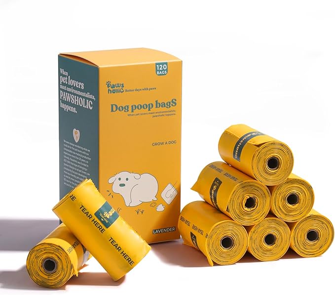 Dog Poop Bags Rolls Biodegradable 100% Leak Proof Thickened Dog Waste Bags -120 Count 8 Rolls - Doggie Poop Bag for Small and Big Dogs(Unscented)