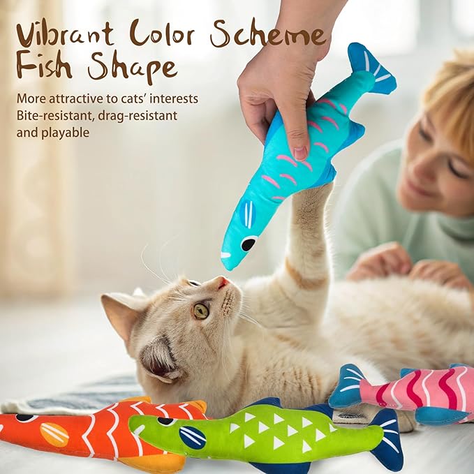 EXPAWLORER Catnip Cat Toys Fish,4 Pcs Durable Cat Kicker Toy with Natural Catnip Cotton,Interactive Bite Resistant Soft Pillow Filled for Indoor Cats Kitten Playing,Drives Bored Cats Crazy with Fun