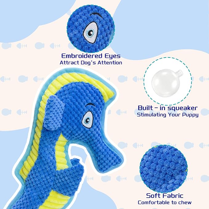 Dog Toy Squeaky Aggressive Durable Dog Toys for Dogs Chew No-Stuffed Dog Toy Interactive Hours of Fun Keep pups Busy -Green Shark,Bubble-Pressed Ultra-Soft Fabric