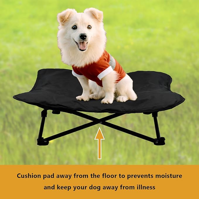 Elevated Dog Bed, Portable Raised Pet Cot for Outdoor and Indoor Folding Dog Cot Bed with Comfortable Padded Filling Carrying Bag Included Pet Raised Travel Lounger for Camping Traveling (28x28x8inch)