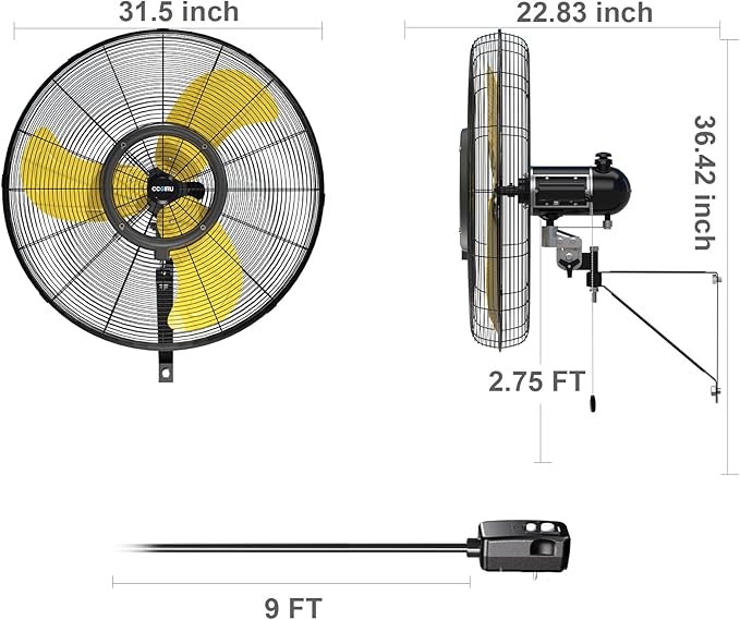 9600 CFM 30" Outdoor Wall Mount Misting Fans, High Velocity 3-Speed Waterproof Professional Oscillating Wall Fan, Heavy Duty Industrial Fan for Commercial, Garage, Warehouse, UL Listed