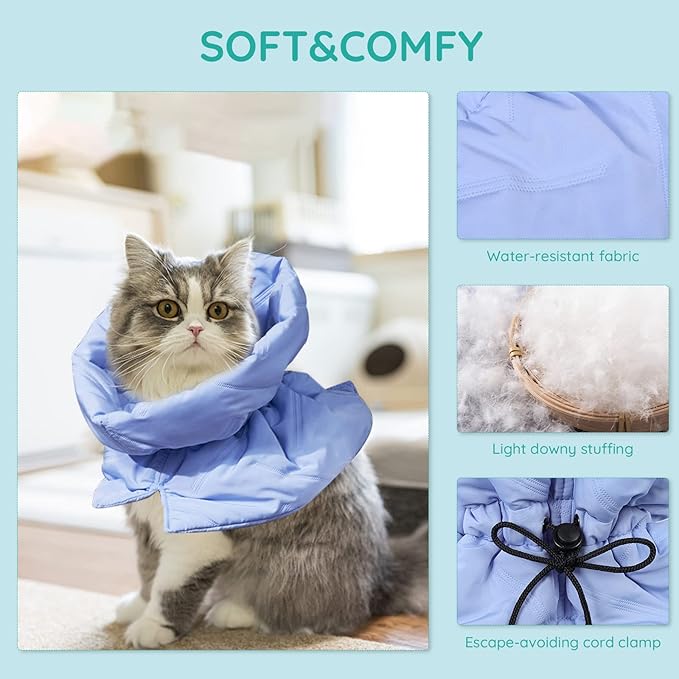 Cat Recovery Collar, Soft Adjustable Cat Cone Alternative, Lightweight Waterproof Fasteners Collars for Cats Kittens Puppies, After Surgery Stop Licking and Daily Use (Blue, M(Neck7.9-13.8"))