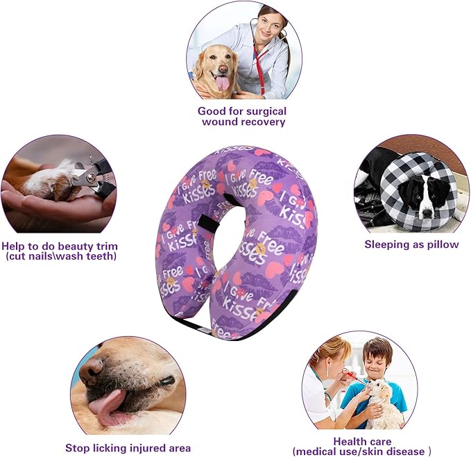 CuteBone Inflatable Dog Donut Collar with Removable Soft Fleece Covers for Small/Medium/Large Dogs and Cats After Surgery GWB06M