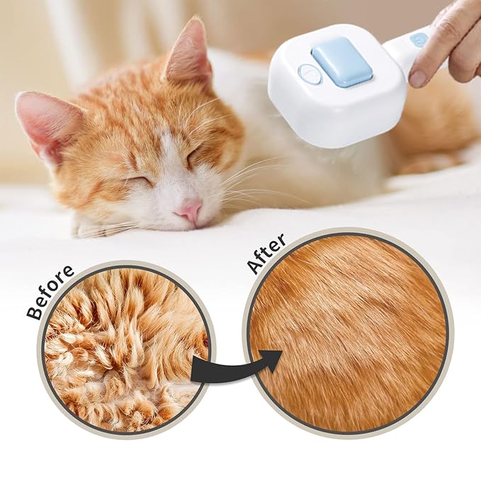 Cat Steam Brush，3 In 1 combs for indoor cats，pet steam brush for shedding,Dog shedding for Long and Short Hair Dogs and Cats Pet Grooming Brush Remove Tangled Loose Hair (Blue)