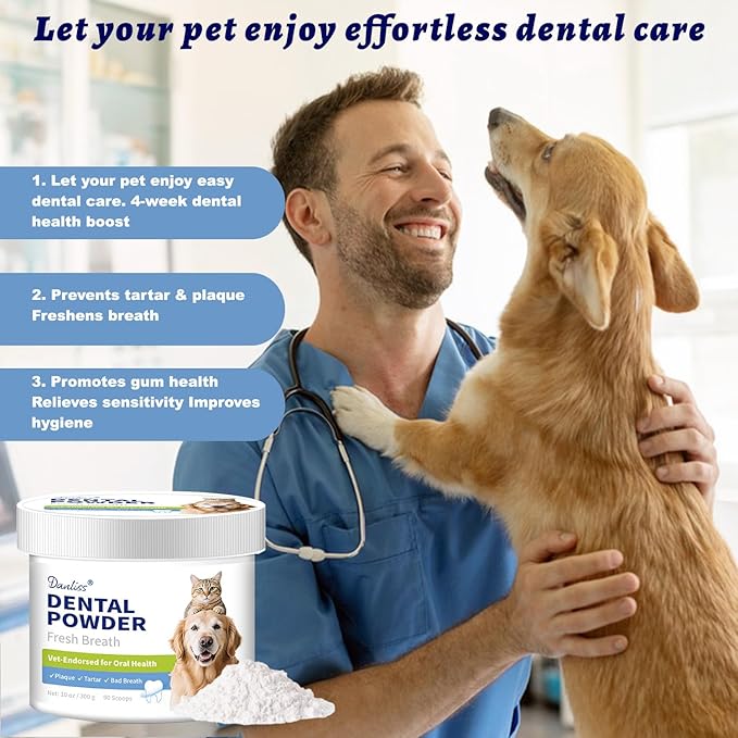 Dog Dental Powder for Pet Oral Care and Teeth Cleaning–No Added Colorants Breath Freshener for Cats and Dogs, Bad Breath, Plaque & Tartar Remover, Helps Protect Against Leaky Gums – 100 Scoops