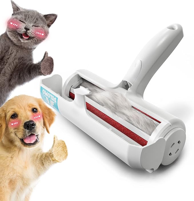 DELOMO Pet Hair Removal Tool: Pet Hair Remover with Fur Bin - Reusable Lint Roller for Pet Hair - Cat and Dog Hair Remover for Couch, Furniture, Carpet, Clothes, Car Seat - Essential for Pet Owners