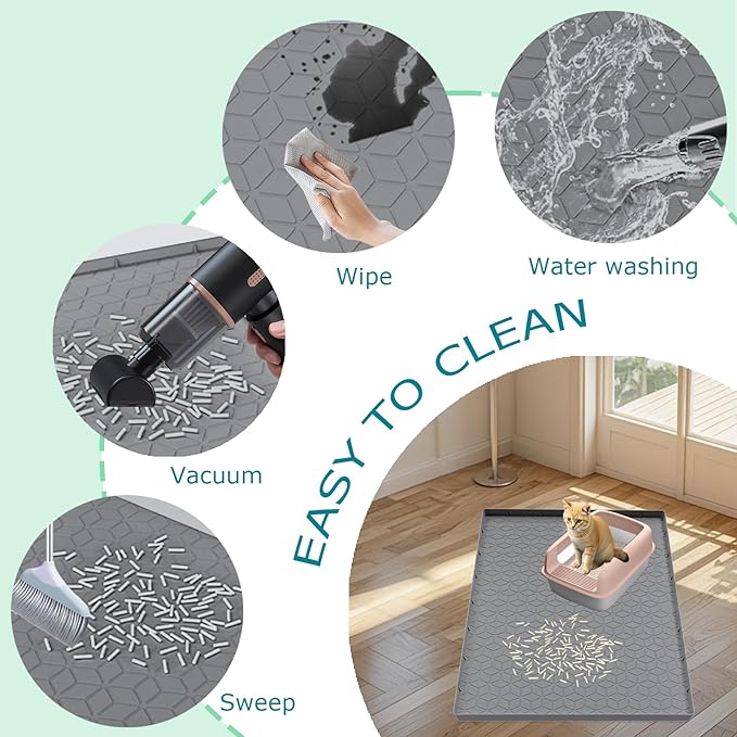Cat Litter Mat for Litter Box, Silicone Large Cat Litter Trapping Mat - 31x22 in, Waterproof & Non-Slip, Durable & Easy Clean, Gray