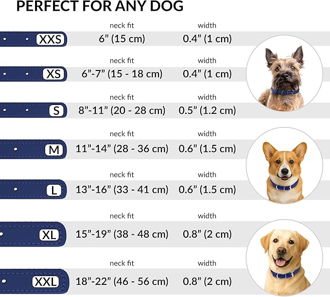 CollarDirect Rolled Leather Dog Collar, Soft Padded Round Puppy Collar, Handmade Genuine Leather Collar Dog Small Large Cat Collars 13 Colors (6 Inch, Deep Blue Smooth)