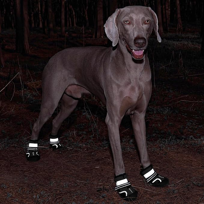 Dog Shoes for Large Dogs, Waterproof Dog Booties for Small Medium Dogs, Anti-Slip Dog Boots & Paw Protectors for Hot Pavement Winter Snow Hiking with Reflective Straps (Black, 6# (L))