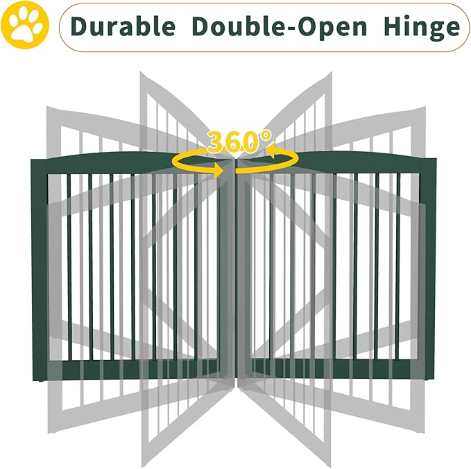 Freestanding Pet Gate for Dogs, Foldable Wooden Dog Gate for House, Stairs, Doorways, Step Over Pet Puppy Safety Fence,Support Feet Included,24" Height 2 Panels, Green