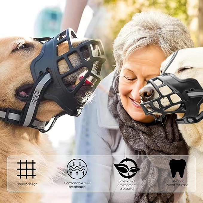 Dog Muzzle, Breathable Basket Muzzles for Small Medium Large Sized Dogs, Adjustable Humane Cage Mouth Cover for Grooming Biting Chewing, Allows Panting and Drinking (Soft Rubber, S)
