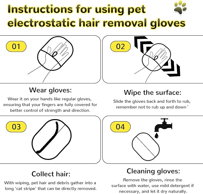 3Pcs Electrostatic Gloves Pet Hair Removal, 2025 Thickened Pet Hair Remover Glove, Washable Reusable Dog Cats Hair Gloves for Furniture Bed Sheets Couch Clothes Carpet Car Seat