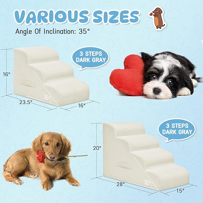 Dog Steps for Small Dogs, 3-Step Pet Ramp Stairs for High Beds and Sofa, Non-Slip Pet Stairs for Small Dogs and Cats, Removable and Easy to Clean Cover, Coffee