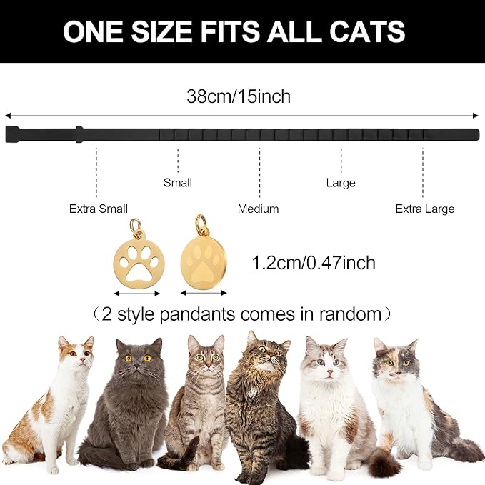 4 Pcs Cat Calming Collar Adjustable Lavender Scent Relaxing Cat Collar with 2 Pendant for Puppies Reduce Stress Aggression Anxious, up to 15 Inches(Black)