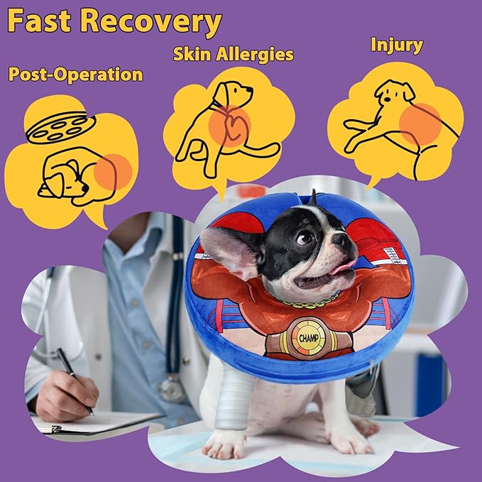 Crazy Felix Soft Donut Cone for Dogs to Stop Licking,French Bulldog Recovery Collar After Surgery Inflatable Cone Alternative for Small Medium Large Dogs, Elizabethan Collar with Boxer Pattern