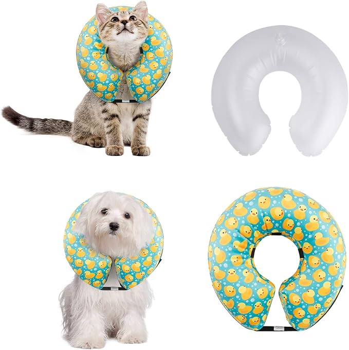 CuteBone Inflatable Dog Neck Donut with Removable Soft Fleece Covers for Small/Medium/Large Dogs and Cats After Surgery GWB04XL