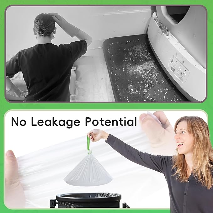 60 Pack Cat Litter Box Liners for Meo Want SC01, MW-SC02, MW-LR01,1.5 Mil Thick Drawstring Heavy Duty Leak-proof Disposable Smart Self-Cleaning Litter Box Robot Waste Drawer Trash Bags 18" x 12.6"