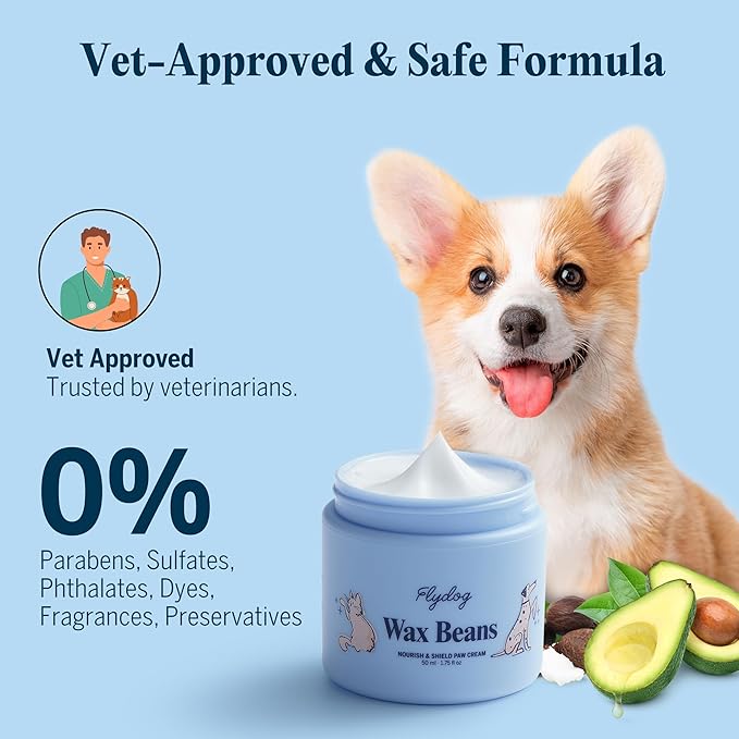Flydog Wax Beans Fragrance-Free Pet Paw & Nose Balm Cream – Moisturizing, Soothing & Repairing Dry, Cracked Pads for Dogs, Cats & Small Animals, Avocado Oil Multi-Purpose Paw & Nose Protector, 50ml