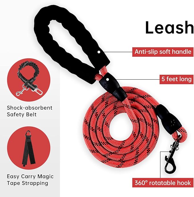 IVY&LANE No Pull Dog Harness with Leash Set, Reflective No Choke Pet Vest,Adjustable Oxford Dog Vest Harness with Easy Control Handle for Medium Lagre Dogs (Checkered Red,M)