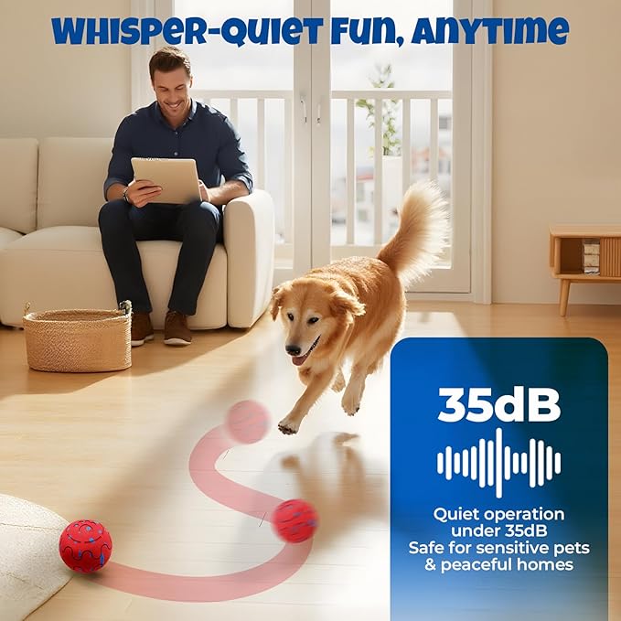 Dog Balls: Interactive Dog Ball Auto Rolling - Interactive Dog Toys for Aggressive Chewers - Bouncy & Throwable, Type-C Rechargeable, Washable, for Small & Medium & Large Dogs – Red