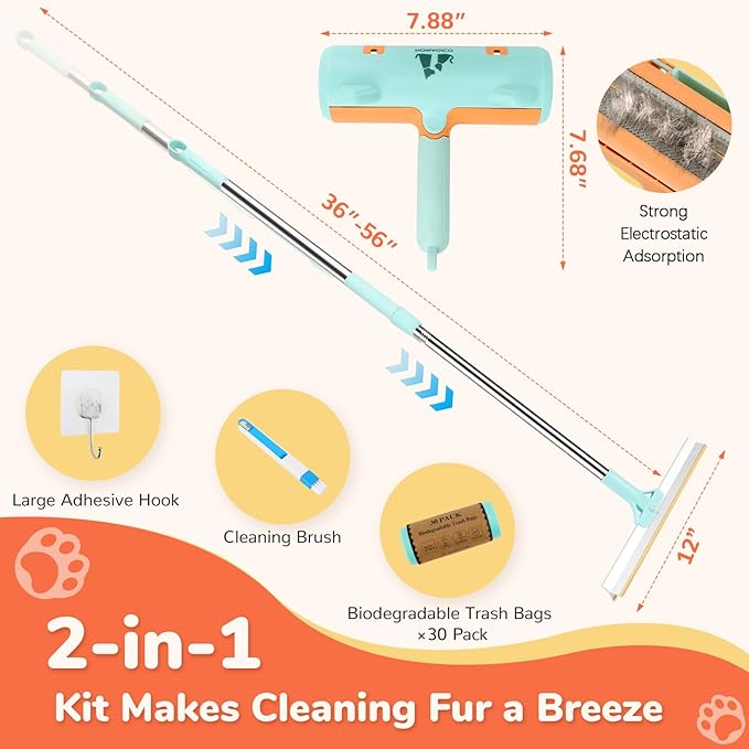 5 PCS Pet Hair Removal Tool, Roller Dog Hair Removers for Couch, Retractable Pet Hair Carpet Scraper Rack, Reusable Cat Hair Remover for Bed, Rugs, Stairs, Furniture