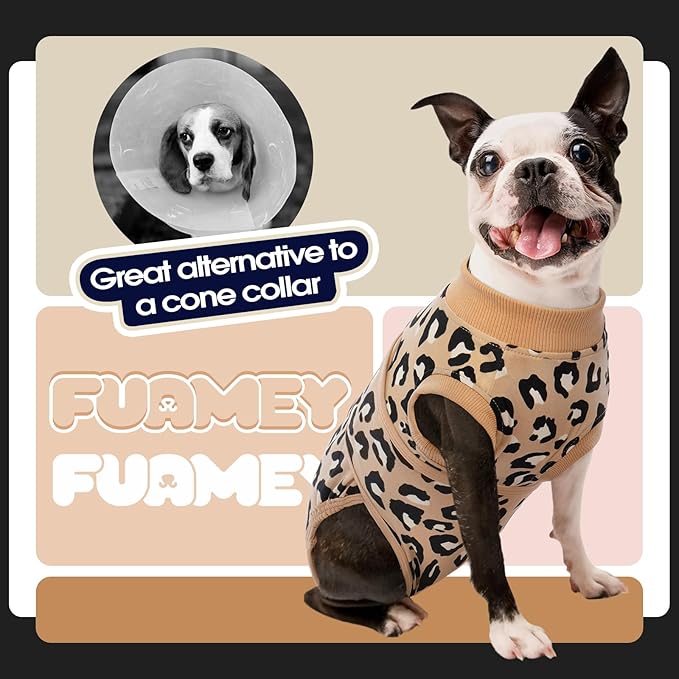FUAMEY Recovery Suit for Dogs After Surgery,Soft Breathable Dog Bodysuit E-Collar & Cone Alternative Surgical Suit,Male Female Dog Neuter Spay Suits Anti Licking Wounds Onesie Brown Leopard M