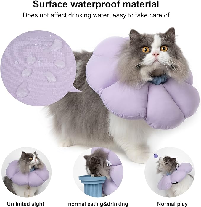 Cat Cone Collar,Cute Waterproof Cat Recovery Collar,Anti-Bite Lick Wound Healing Safety Elizabethan e Collar for Cats,Purple Flower All-Season Style…