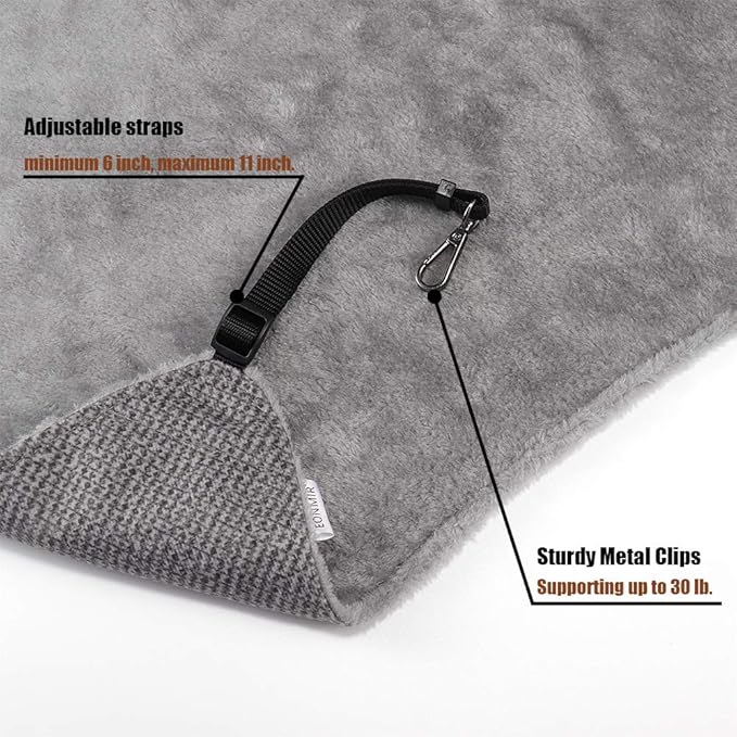 Cat Hammock for Cage, Soft Pet Bed Fit Ferret, Kitten, Puppy, Small Dog, Adjustable-Strap/Load Capacity 30lb (Gray)