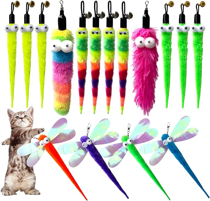 Cat Worm Teaser Toys Wand Attachments Fishing Pole Toy Refill - 16pcs Assorted Cat Worms