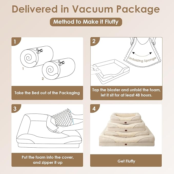 EHEYCIGA Memory Foam XL Dog Bed for XLarge Sized, Extra Large Orthopedic Dog Sofa with Sides and Waterproof Liner, Washable Bolster Pet Couch with Removable Cover, 48x35x7.5 Inch, Beige