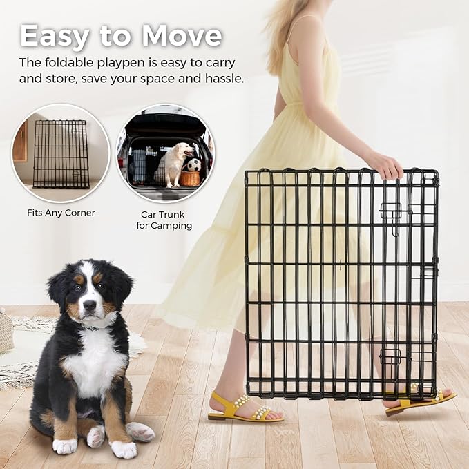 Foldable Dog Playpen 24" Height 8 Panels Metal Exercise Pen No Door - Indoor/Outdoor Puppy Playpen for Small Dogs, Portable Pet Fence for Yard Garden Camping, Black