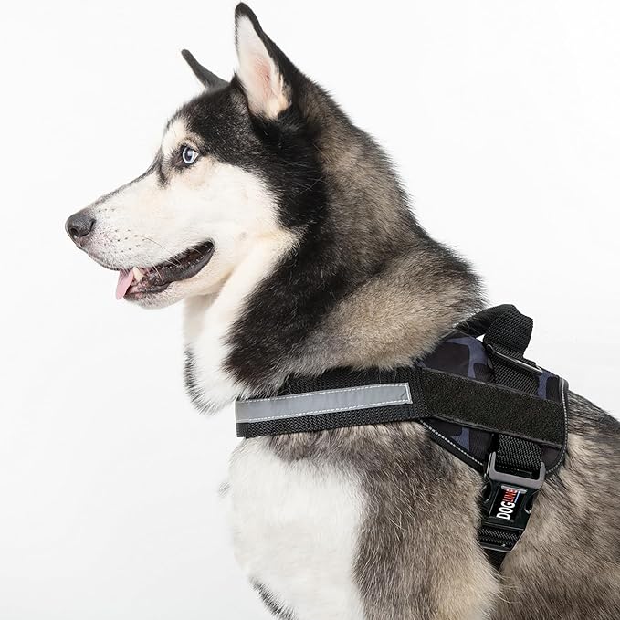 Dogline Dog Harness, Reflective No-Pull Adjustable Vest with Handle for Walking, Training, Breathable, No - Choke Harness for Small, Medium or Large Dogs Room for Patches Girraffe Grey M 22"-28"