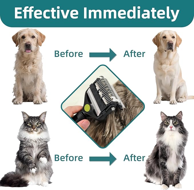 3-IN-1 Pet Grooming Tool - Undercoat Rake, Dematting Comb & Deshedding Brush for Cats & Dogs - Removes Mats, Tangles & Loose Fur, Reduces Shedding & Prevents Hair Mess (Green)