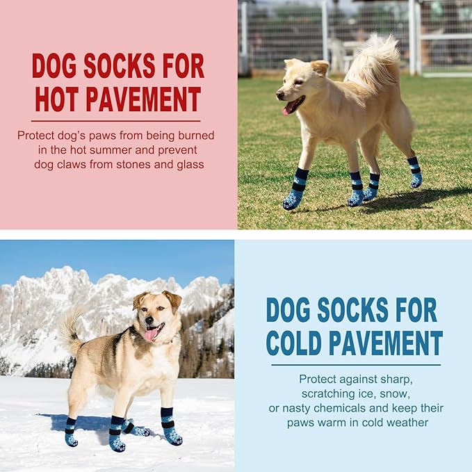 EXPAWLORER Anti Slip Dog Socks to Prevent Licking Paws, Dog Shoes for Hot Pavement, Dog Booties for Small Medium Large Senior Dogs, Traction Control Boots & Paw Protectors for Hardwood Floors