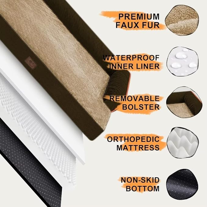 Dog Bed Medium Size Dog-Orthopedic Waterproof Bed for Dogs,Foam Couch Sofa with Washable Removable Cover & Non-Slip Bottom-Brown