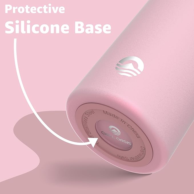Chill Oasis Water Bottle | Compatible With Popular Flavor Cartridges | BPA Free, Leak Proof, Double-Walled Vacuum Insulated Stainless Steel, and Dishwasher Safe | Cold for 24 Hours (Pink, 12oz)
