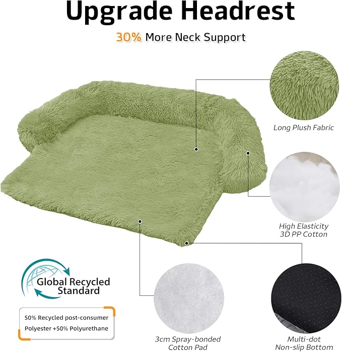 GGIB Calming Dog Bed Fluffy Plush Dog Mat for Furniture Protector with Removable Washable Cover for Large Medium Small Dogs and Cats (Medium, Grass Green)