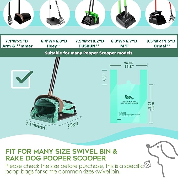 Compostable Dog Poop Bags for Swivel Bin & Rake Dog Pooper Scooper, AYOTEE Heavy Duty Poop Bags for Dogs Biodegradable,Tear-Free Large Dog Bags for Poop 50 Packs, Dog Waste Bags with Handles, Green