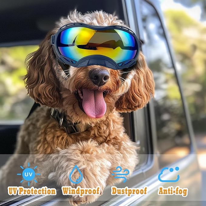 Dog Goggles for Large Breeds Anti-UV Sunglasses for Medium to Large Dogs, Windproof, Dustproof, Snowproof Eye Protection, Soft Frame Pet Goggles for Outdoor Activities (Colored Lens)