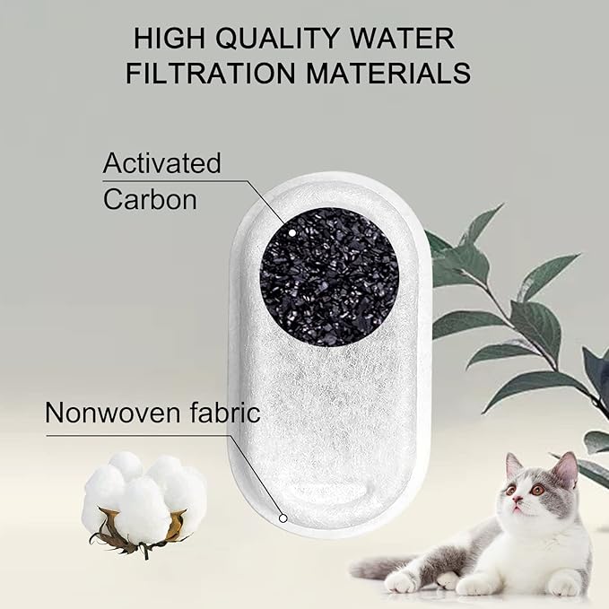 Cat Water Fountain Filters for 108/3.2L& 67oz/2L Stainless Steel Pet Water Dispenser,16 Cat Fountain Filter Replacement with 16 Sponges (16 Filters&16 Sponges)